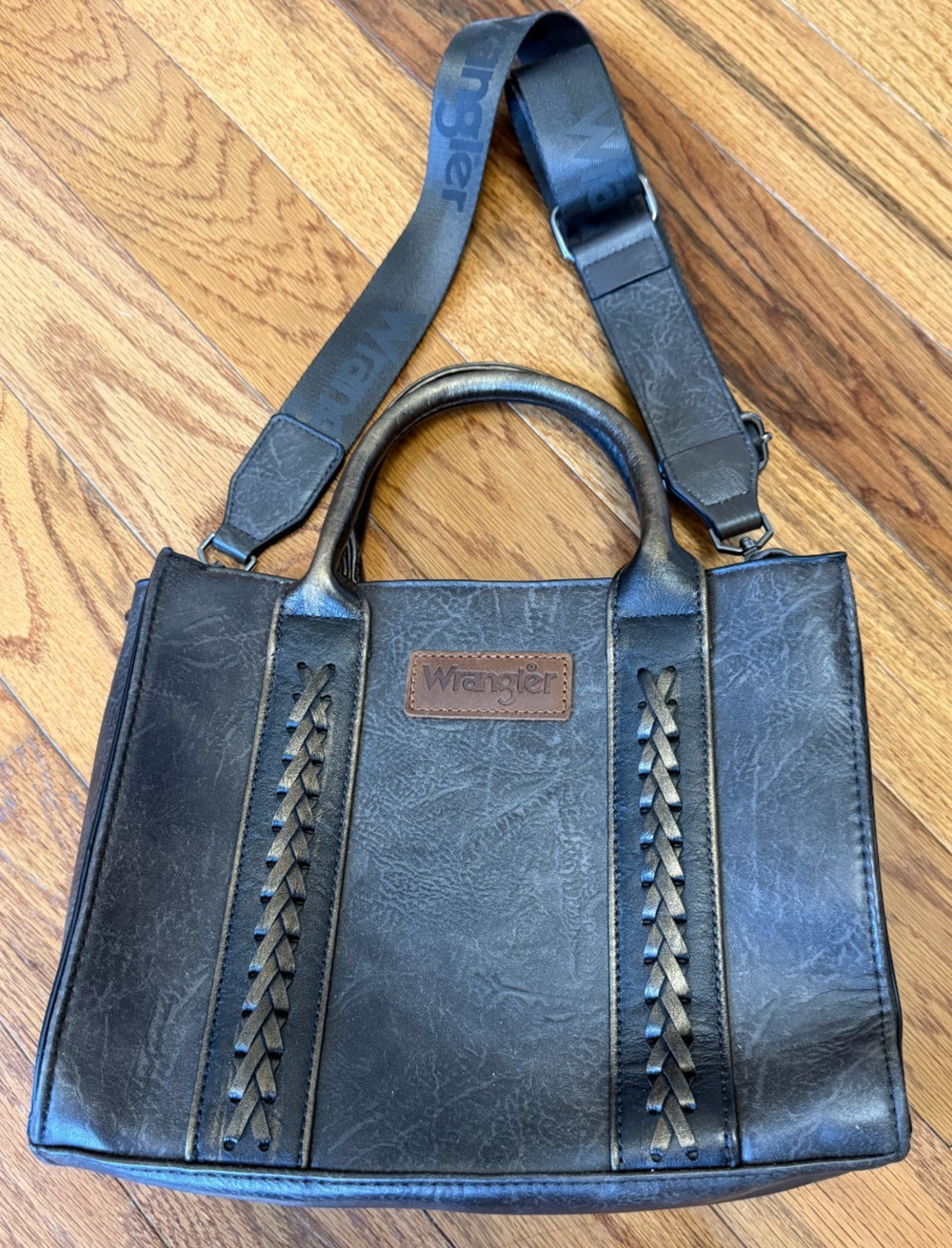 Wrangler Womens Brown Gold Tote Handbag Crossbody Medium Bag Braided Accent
